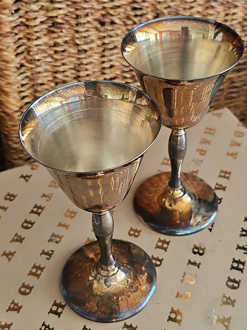 Vintage Silver-Tone Goblet Pair - Elegant Metallic Drinkware